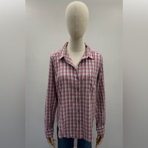 Pendleton Plaid Cotton Button Front Shirt Women’s L Petite Red Gray Check
